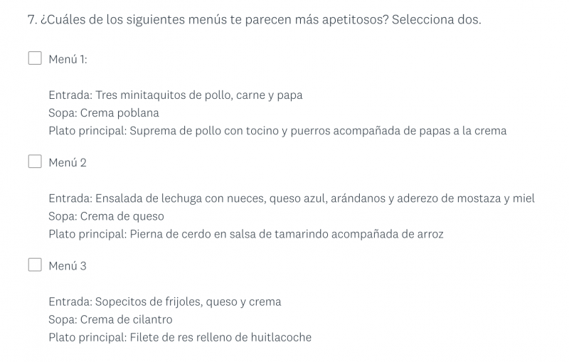 Pregunta con casillas de verificación.