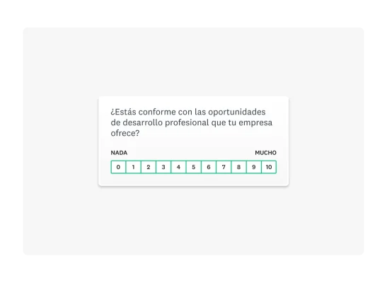 Pregunta de escala de Likert para saber si el usuario está conforme con las oportunidades de desarrollo profesional que su empresa ofrece.