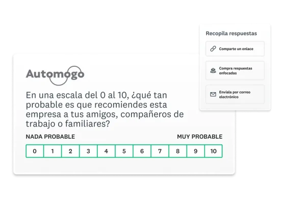 Una captura de pantalla de una encuesta de NPS y formas de enviarla.