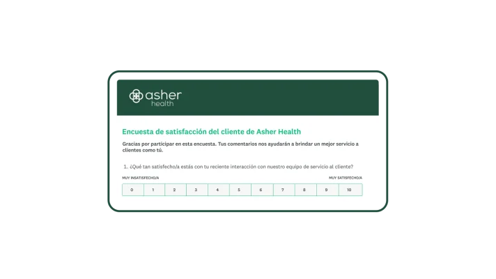 Ejemplo de encuesta de CSAT para Asher Health