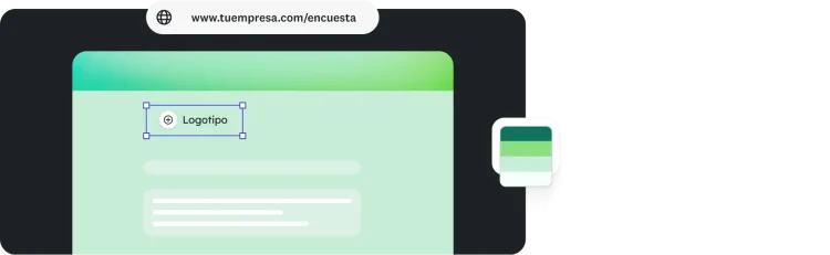 Creación de encuestas que muestra funciones de diseño, logotipo y URL personalizados