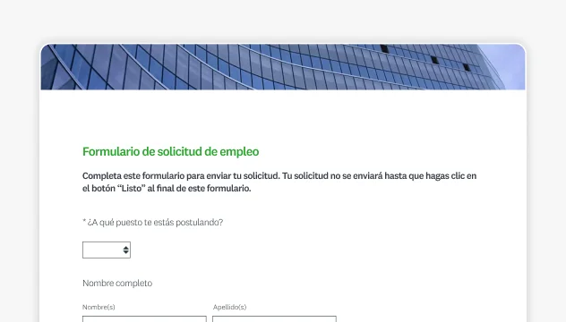 Captura de pantalla de la plantilla de SurveyMonkey para el formulario de solicitud de empleo