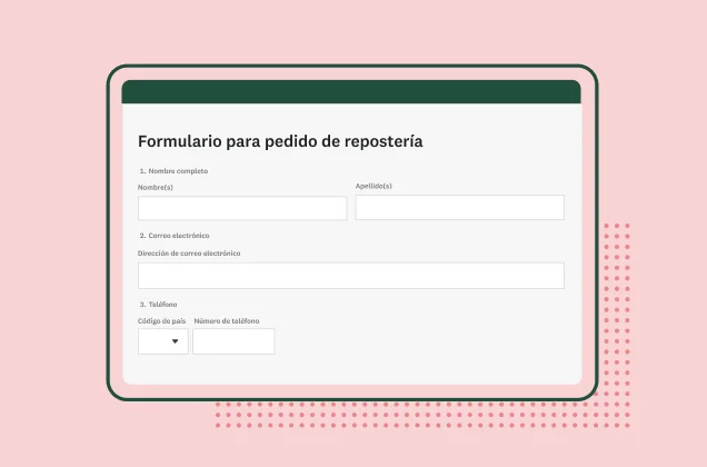 Captura de pantalla de formulario para pedido de repostería