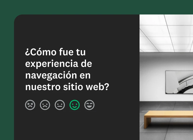 Una encuesta que pregunta sobre la experiencia de navegación del usuario en el sitio web del sindicato, con una escala de emojis de cinco puntos, que va desde muy triste hasta muy feliz.