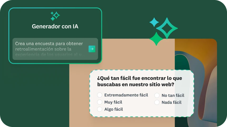 Generador con IA e indicaciones para crear la encuesta de experiencia de usuarios en un sitio web. Pregunta de ejemplo con lista de respuestas.
