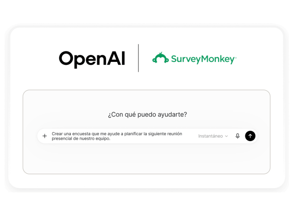 Ventana de OpenAI y SurveyMonkey con indicación para crear una encuesta para planear la próxima reunión presencial de un equipo.