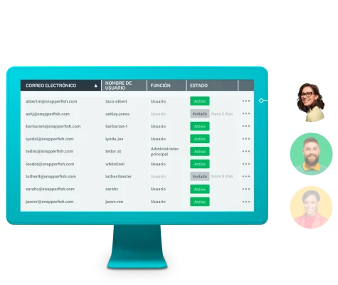 Computadora con una lista de correos electrónicos de personas