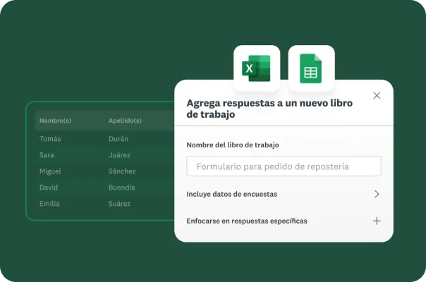 Interfaz de exportación de datos con hojas de Excel y Google