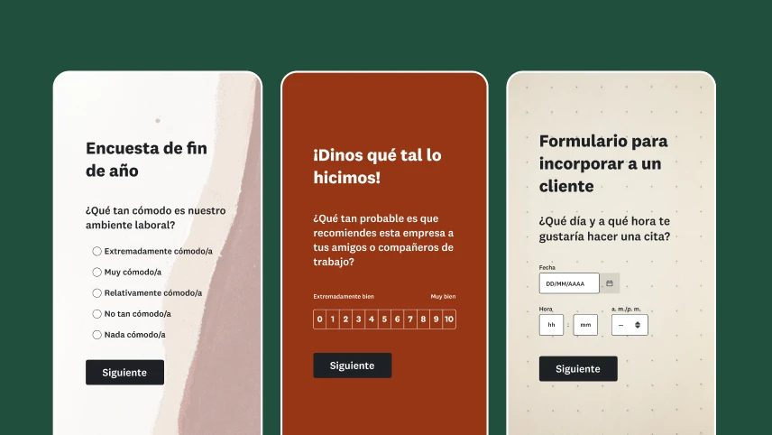 Capturas de pantalla de tres encuestas diferentes en dispositivos móviles