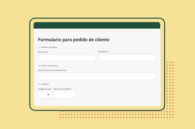 Captura de pantalla de formulario para pedido de cliente