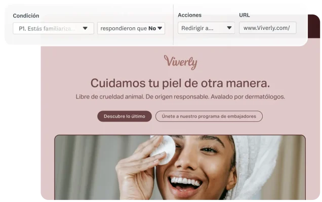 Lógica condicional: si se responde no a una pregunta de la encuesta, se habilita un redireccionamiento dinámico