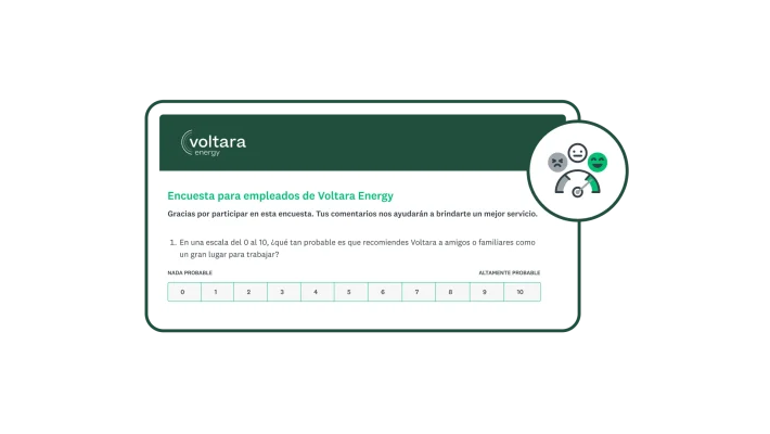 Pregunta del eNPS en un cuadro de encuesta de ejemplo