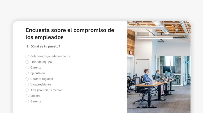 Captura de pantalla de la plantilla de encuesta de SurveyMonkey sobre el compromiso de los empleados