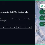 Plantilla de encuesta de NPS y lealtad a la marca, con enlaces que indican las opciones para enviar encuestas: por correo electrónico, con un enlace web, al compartir en redes sociales o insertarla en un sitio