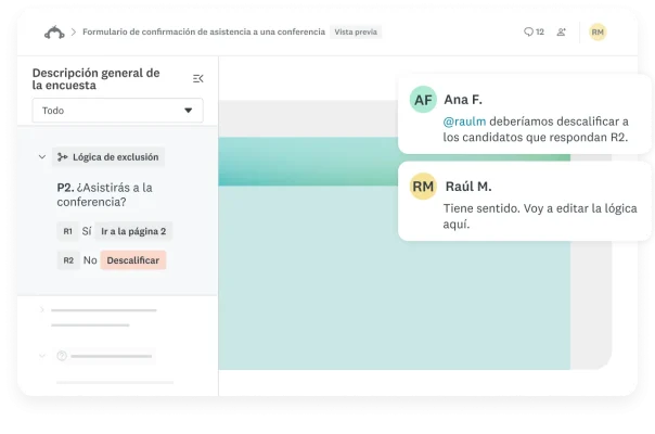 Comentarios que se dejaron en línea en una página de descripción general de la encuesta
