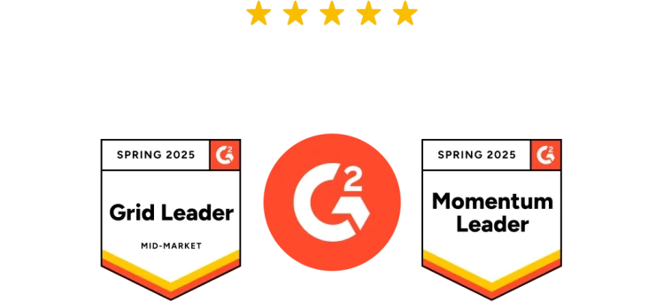 Más de 14 000 reseñas de 5 estrellas en G2.com e insignias que demuestran que SurveyMonkey fue nombrado líder de Grid en la primavera de 2025 para empresas medianas y líder de Momentum
