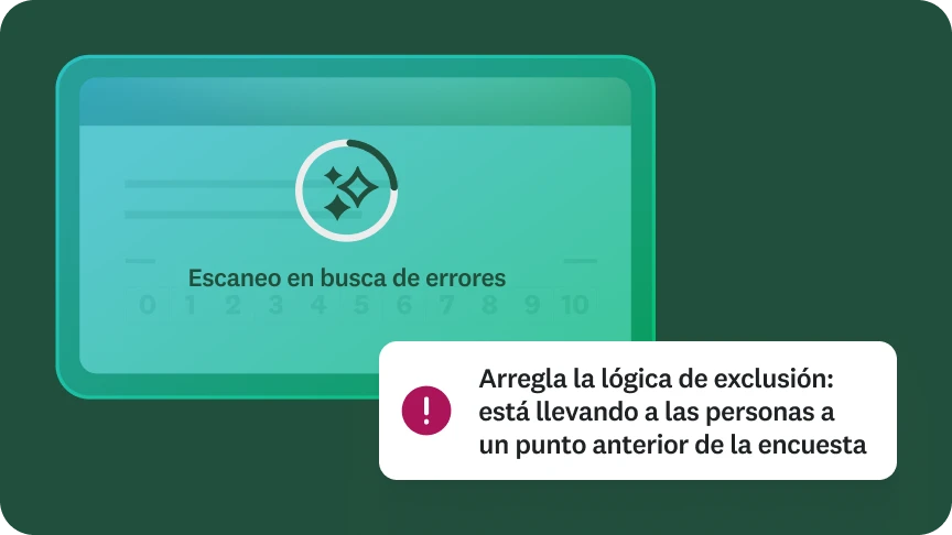 Una herramienta digital de búsqueda de errores en un cuestionario con un mensaje de error emergente.