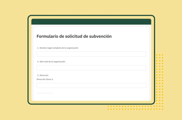 Captura de pantalla de la plantilla de SurveyMonkey para el formulario de solicitud de subvención