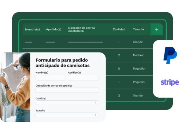 Formulario para pedido de camisetas creado con SurveyMonkey integrado con PayPal y Stripe