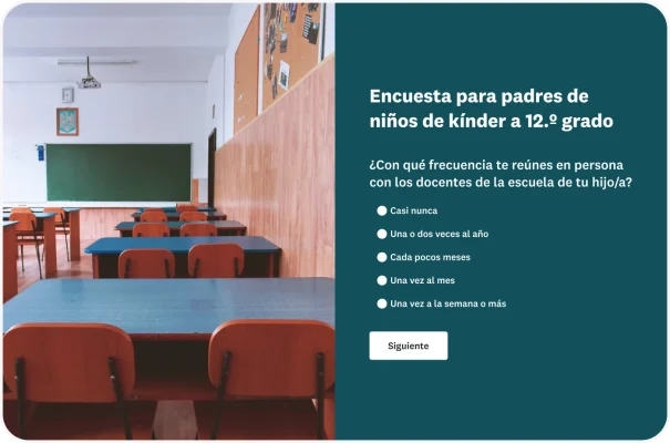 Encuesta para padres de kínder a 12.º grado con la pregunta: “¿Con qué frecuencia te reúnes en persona con los docentes de la escuela de tu hijo/a?”