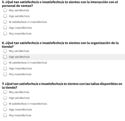 Encuesta de matriz con preguntas individuales