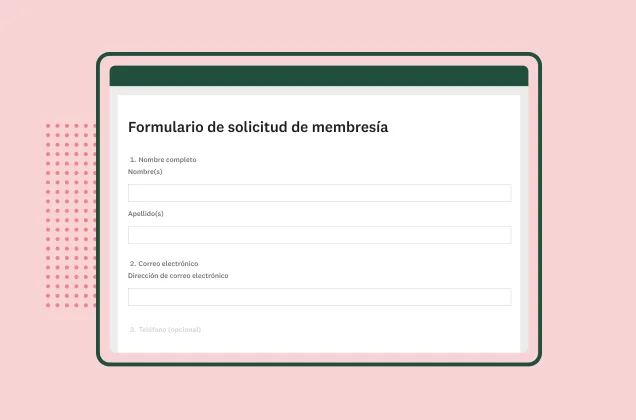 Captura de pantalla de la plantilla de SurveyMonkey para el formulario de solicitud de membresía