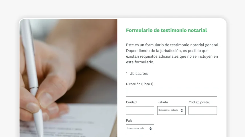 Captura de pantalla del formulario de testimonio notarial de SurveyMonkey