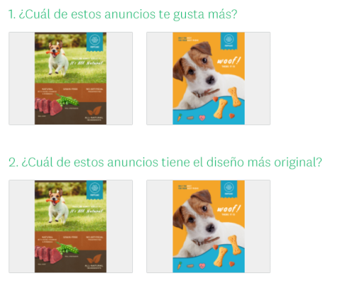 Opciones de imagen para una prueba de anuncios