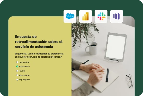 Plantilla de encuesta de retroalimentación con preguntas sobre cómo calificarías tu experiencia con nuestro centro de asistencia