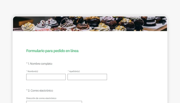 Captura de pantalla de la plantilla de SurveyMonkey del formulario para pedidos en línea