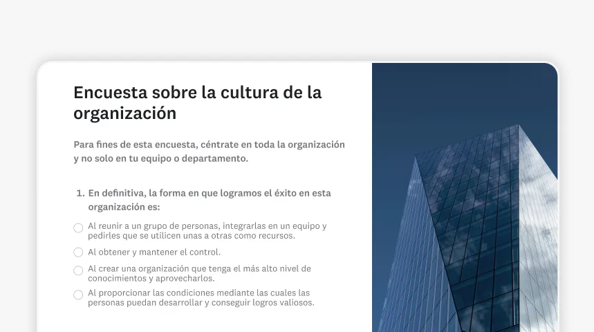 Captura de pantalla de la plantilla de encuesta de SurveyMonkey sobre cultura organizacional