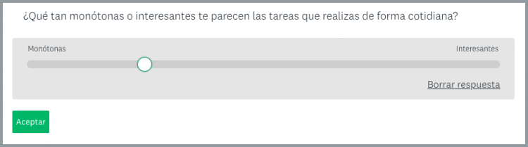 Pregunta con control deslizante sobre qué tan motivantes o monótonas son las tareas laborales