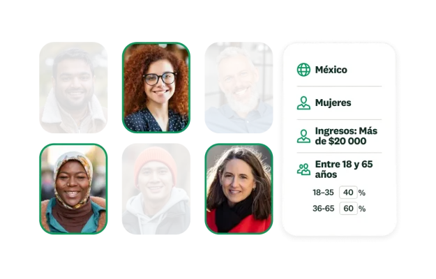 Fotos de potenciales encuestadas del panel de Audience según los filtros de datos demográficos mostrados