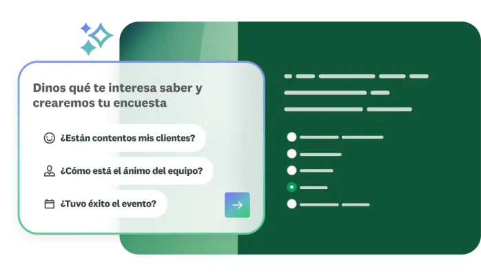 Ventana del Generador con IA con opciones de preguntas junto al prototipo de encuesta generado