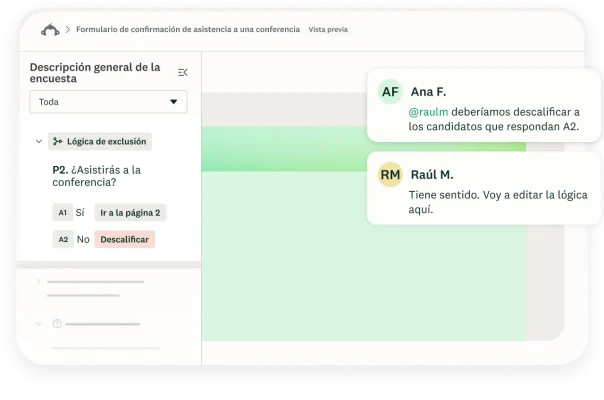 Comentarios que se dejaron en línea en una página de descripción general de la encuesta