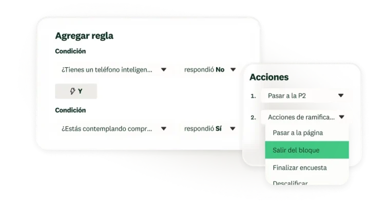Captura de pantalla de la función de agregar regla en SurveyMonkey