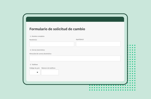 Captura de pantalla del formulario de SurveyMonkey para solicitudes de cambios