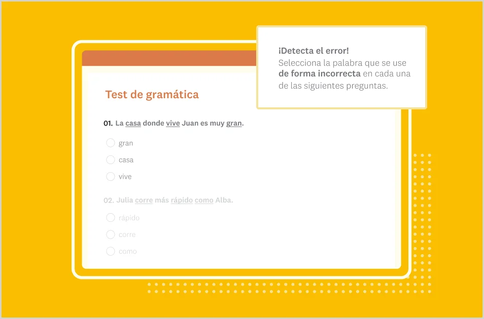 Captura de pantalla de la plantilla de test de SurveyMonkey sobre gramática
