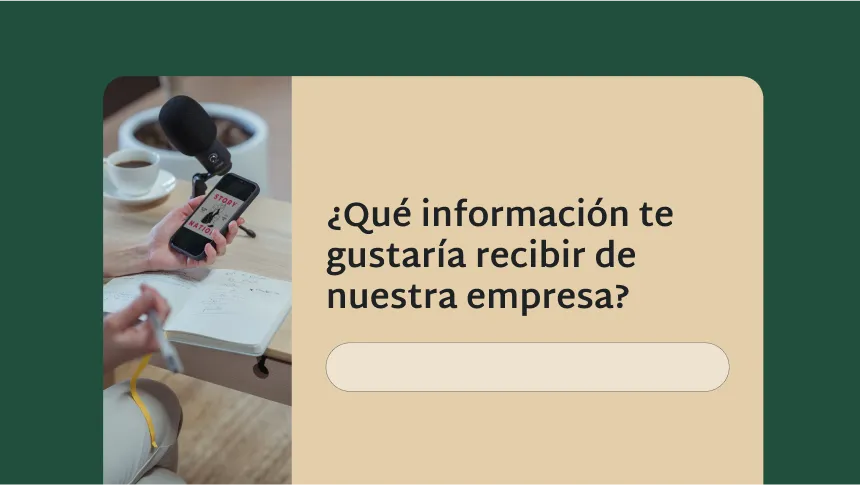 Pregunta de encuesta sobre qué información le gustaría recibir al usuario sobre una empresa
