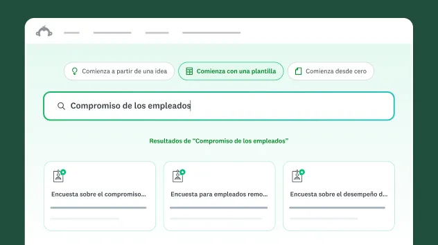 Cuadro de búsqueda con la opción de comenzar con una plantilla y el texto compromiso de los empleados