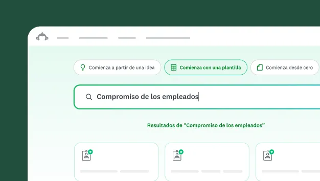 Cuadro de búsqueda con la opción de comenzar con una plantilla y el texto compromiso de los empleados