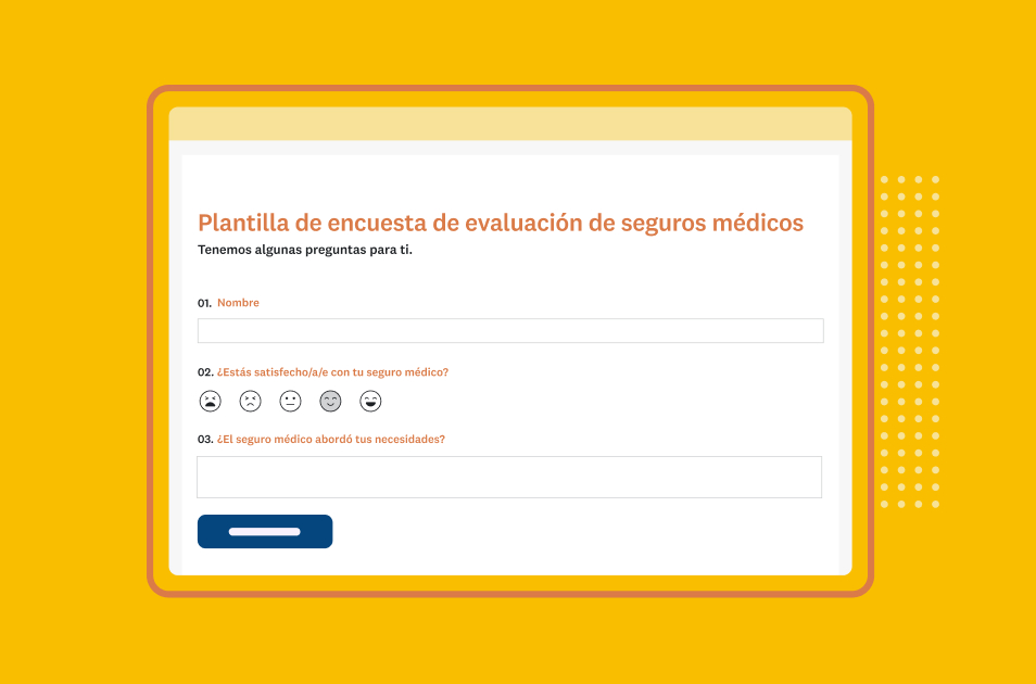 Captura de pantalla de la plantilla de encuesta de SurveyMonkey para la evaluación del seguro médico