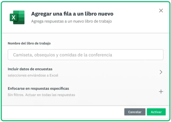 Captura de pantalla de la interfaz del producto que muestra cómo agregar una fila a un libro de Microsoft Excel a través de Conecta tus aplicaciones
