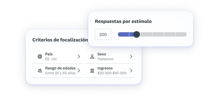 Selección de criterios de focalización donde el país es EE. UU., el rango de edades es entre 25 y 65 años, el sexo es femenino y los ingresos son entre 120 000 y 200 000