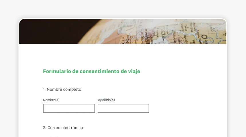 Captura de pantalla del formulario de consentimiento de viaje de SurveyMonkey