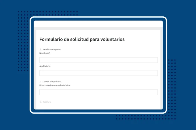 Captura de pantalla de la plantilla de SurveyMonkey para el formulario de solicitud para voluntarios