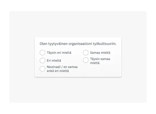Likert-asteikolla esitetty kysymys: ”Olen tyytyväinen työpaikkani kulttuuriin.”