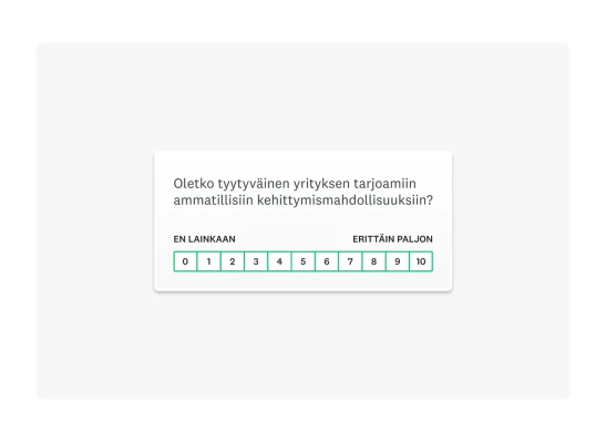 Likert-asteikolla esitetty kysymys: ”Oletko tyytyväinen yrityksen tarjoamiin ammatillisen kehittymisen mahdollisuuksiin?”