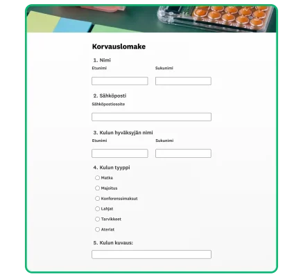 esimerkki korvauslomakkeesta