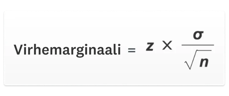 Virhemarginaalin kaava on z-tulos kerrottuna populaation keskihajonnalla jaettuna otoskoon neliöjuurella